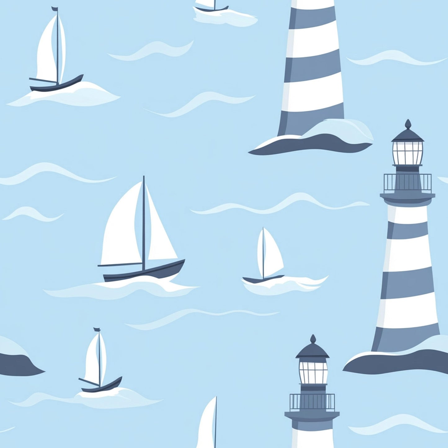 Lighthouse and Sailboats Pattern 8 Quilting Cotton Fabric