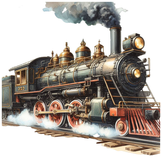 Watercolor Steam Train Fabric Panel 14