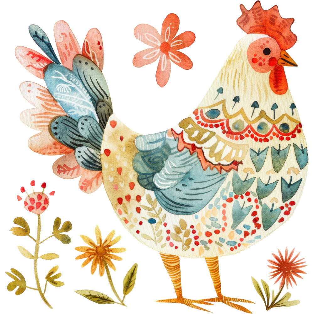 Folk Chicken Fabric Panel 15