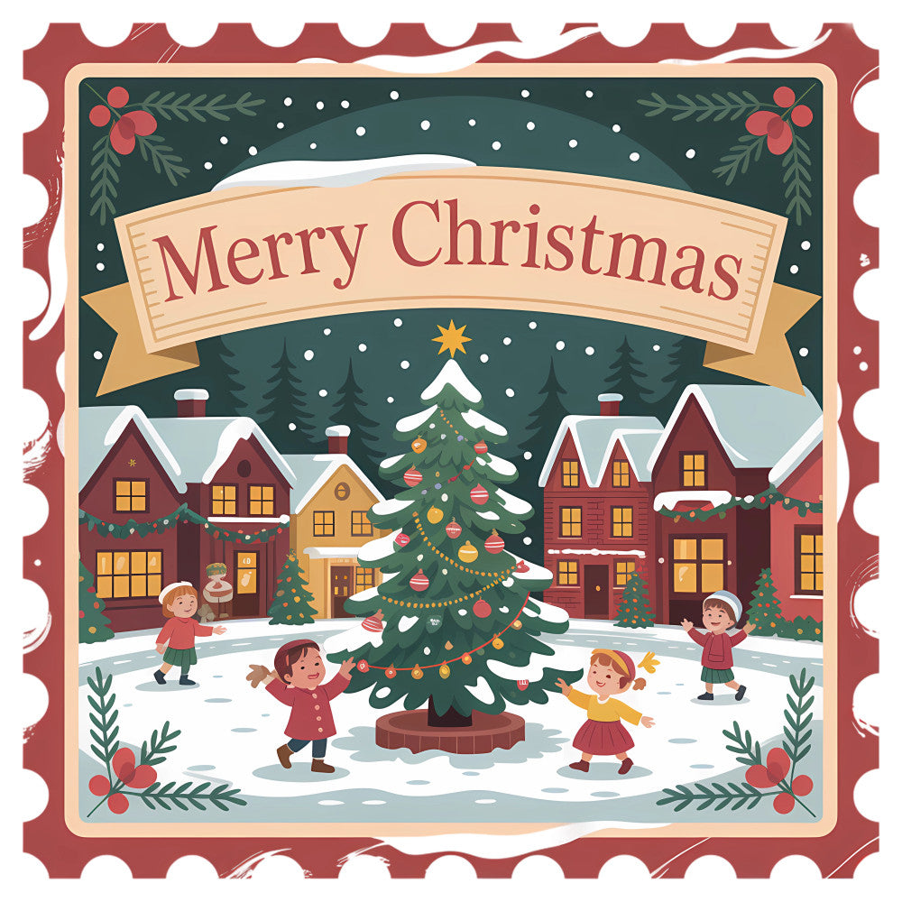 Vintage Christmas Stamps Fabric Panel 54