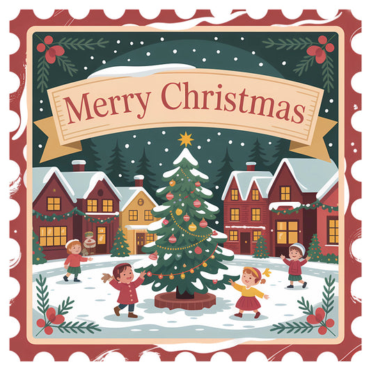 Vintage Christmas Stamps Fabric Panel 54