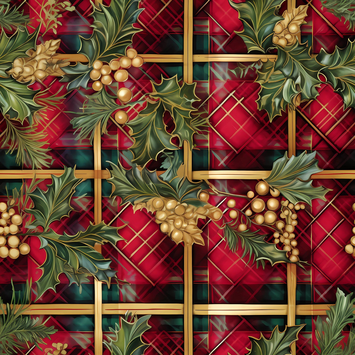 Red Green Gold Christmas Pattern 4 Quilting Cotton Fabric