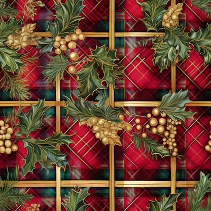 Red Green Gold Christmas Pattern 4 Quilting Cotton Fabric