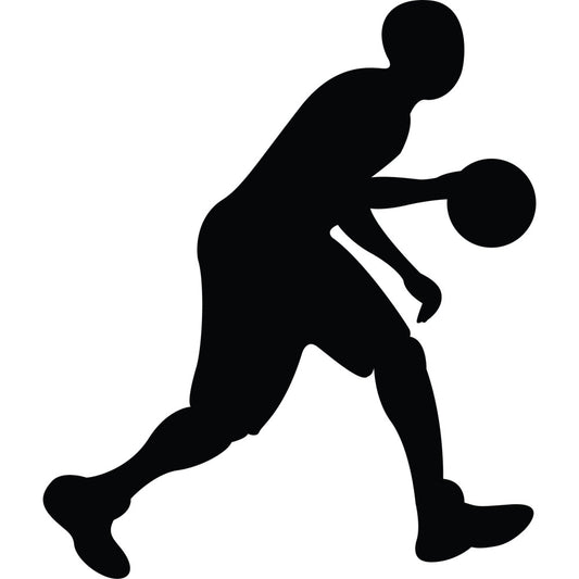 basketball player, sports, athletic, black, silhouette, action pose, modern, dynamic, jumping, dribbling, basketball, sports theme, boy, youth, active, contemporary, graphic, male athlete, indoor sports, recreation, sporty style, exercise, fitness, movement, energetic, competitive, slam dunk motion, ball player silhouette