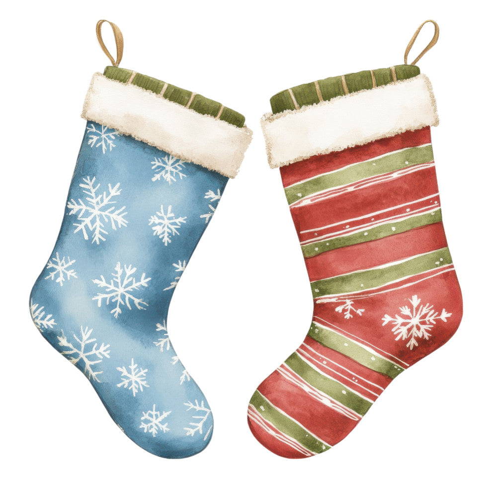 Watercolor Christmas Stockings Fabric Panel 13