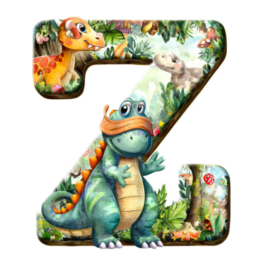 dinosaur, prehistoric animals, jungle scene, tropical foliage, green dinosaur, orange dinosaur, waterfall backdrop, mushrooms, palm fronds, fabric panel, quilting cotton, children's fabric, cartoon style, playful illustration, forest setting, bright colors, turquoise, orange, yellow, nature scene
