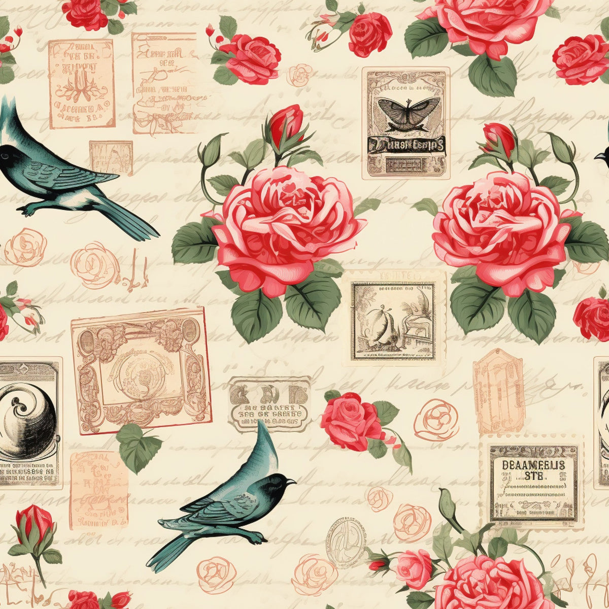 Postmarked Roses Pattern 10 Minky Fabric
