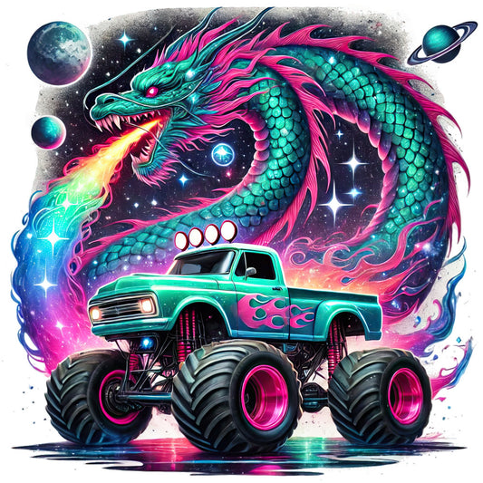 neon pink, hot pink, turquoise, cyan blue, electric green, magenta, galaxy purple, cosmic black, metallic gold, vibrant neon, dragon, monster truck, celestial, space, planets, stars, sci-fi, science fiction, fantasy, whimsical, bold, modern, edgy, extreme sports, action, adventure, boys, kids, youth, flames
