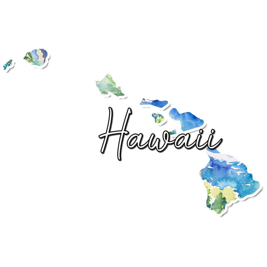 hawaii map, island map, watercolor map, blue watercolor, green watercolor, yellow watercolor, geographic, travel theme, destination, tropical, geography, educational, state map, big island, maui, oahu, kauai, molokai, lanai, nature inspired, map design, travel fabric, wanderlust, blue shades, ocean blue, turquoise, sage green, cream, white, topographic