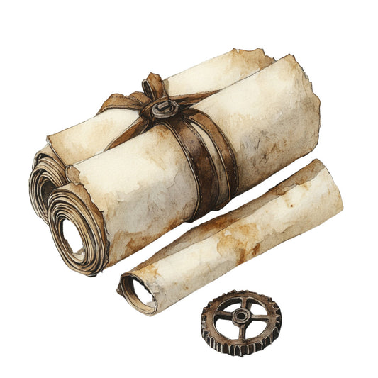 cream, tan, beige, brown, vintage, steampunk, industrial, mechanical, gears, scrolls, rolled paper, documents, antique, rustic, masculine, grunge, distressed, aged, ephemera, retro, nostalgic, gallery wall, home decor, wallart, timeless, classic, traditional, heritage, heritage crafts