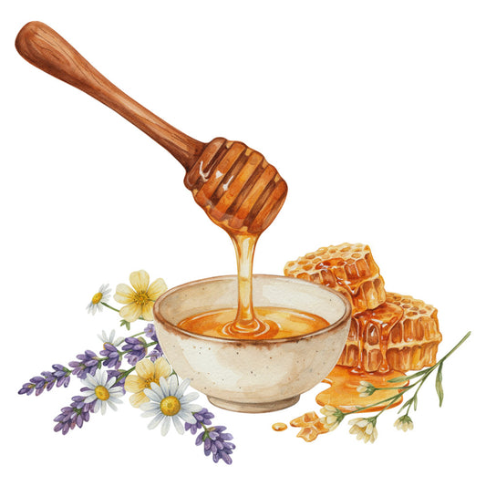 honey, honeycomb, lavender, daisy, chamomile, floral, botanical, nature, rustic, farmhouse, warm cream, golden yellow, honey gold, purple, white, natural, organic, spring, summer, beekeeping, garden, wildflower, vintage, whimsical, countryside, pastoral, honey dipper, bees, cottage style, traditional