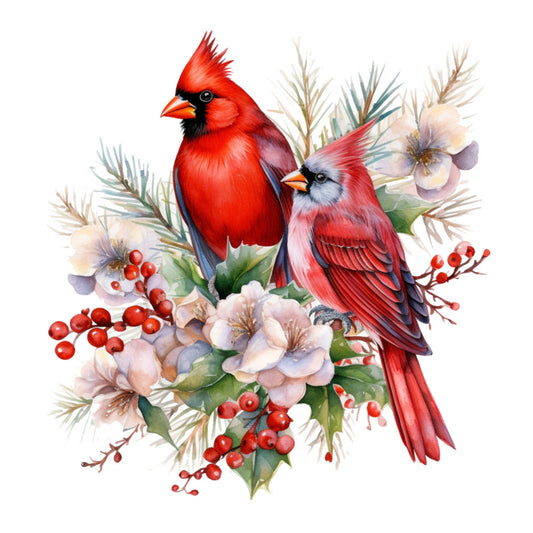 Cardinals on Flowers Fabric Panel 11
