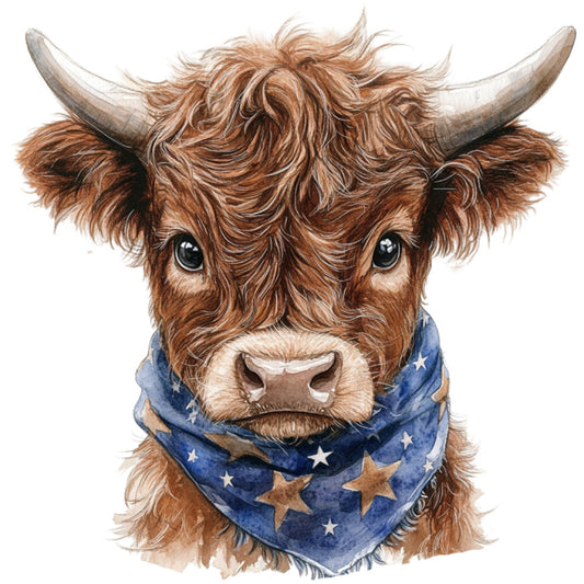Cute Western Highland Cow Fabric Panel 13