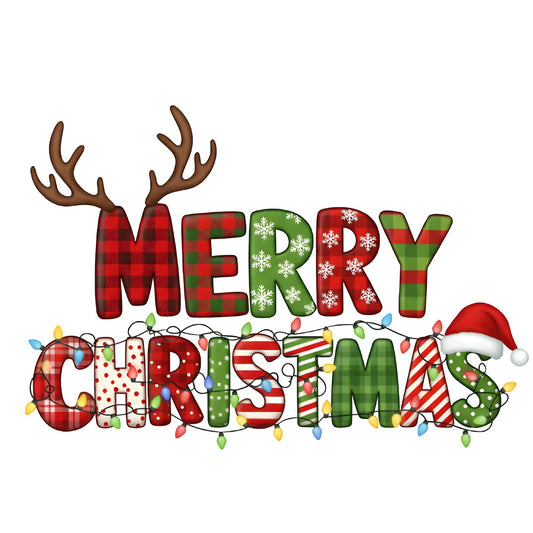 red plaid, green stripes, antlers, reindeer horns, christmas lights, snowflakes, candy cane stripes, santa hat, buffalo check, gingham pattern, holiday fabric, fabric panel, festive colors, christmas theme, winter motifs, quilting cotton, seasonal panel, multicolored bulbs, holiday lettering, christmas crafting