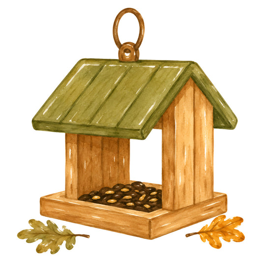 birdhouse, woodland, nature, autumn, fall, harvest, rustic, farmhouse, olive green, sage green, golden yellow, honey gold, warm brown, oak leaves, acorns, cottage core, cozy, traditional, seasonal, outdoor, garden, decorative, home decor, wall hanging, country, natural tones, botanical, whimsical