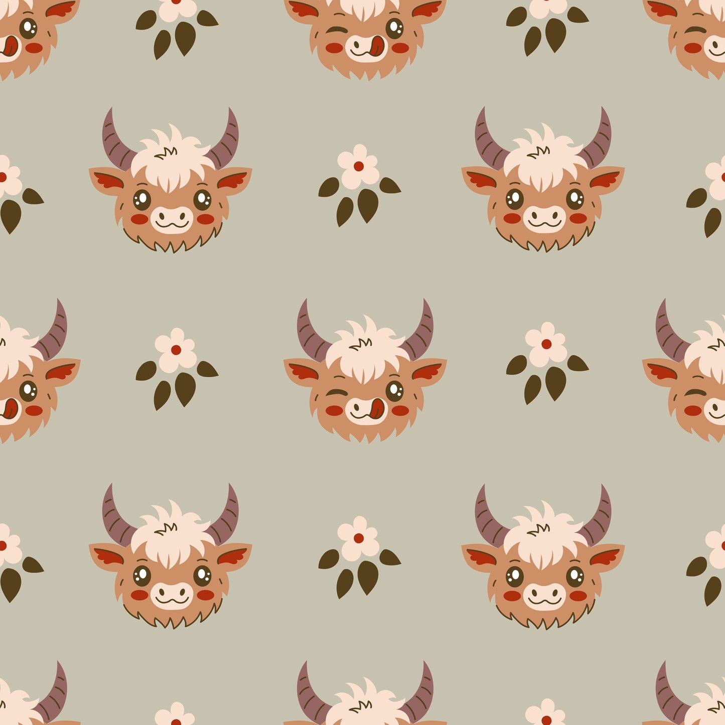 Cute Baby Highland Cows Pattern 9 Quilting Cotton Fabric