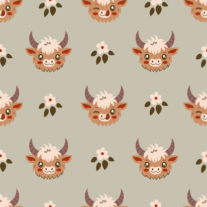Cute Baby Highland Cows Pattern 9 Quilting Cotton Fabric