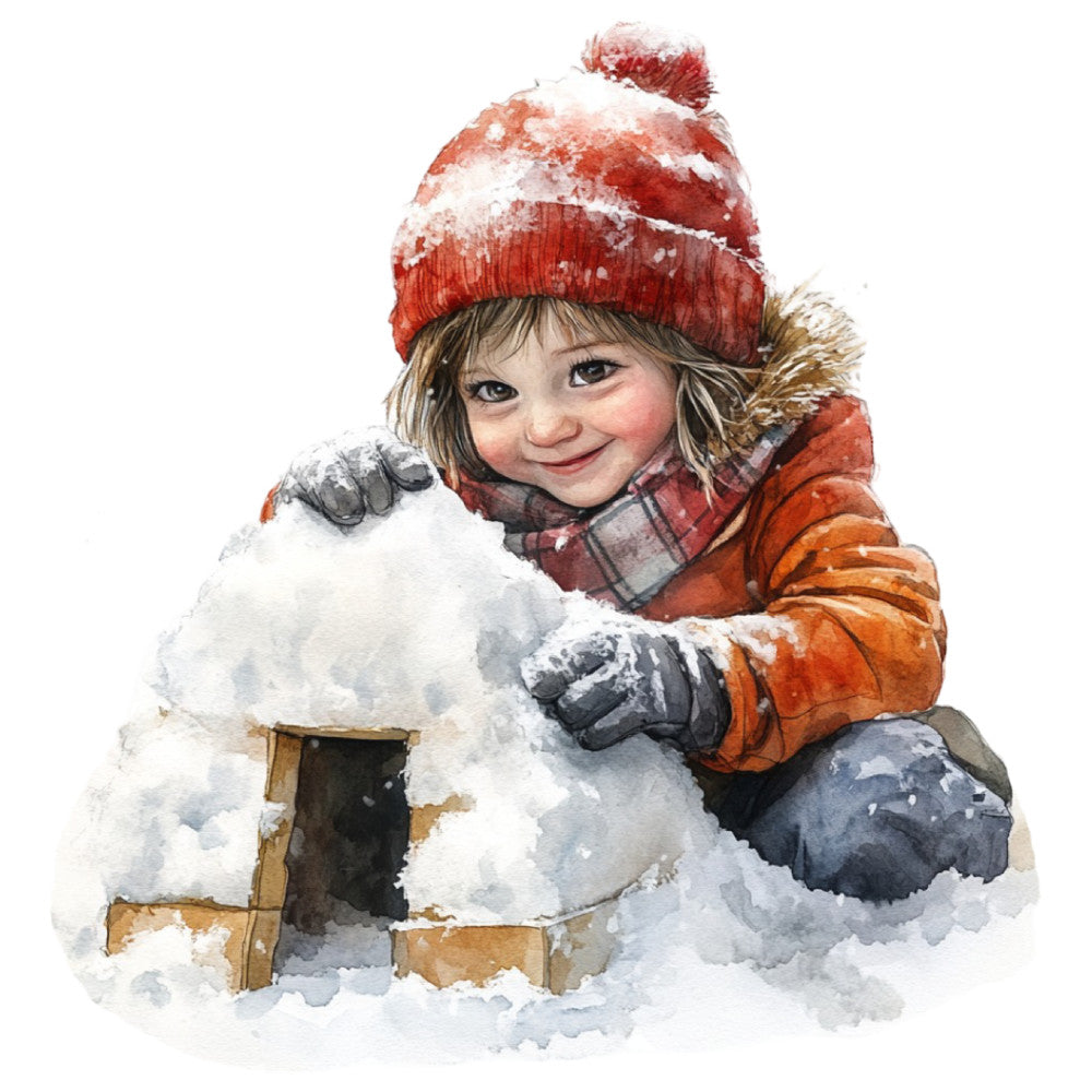 Watercolor Christmas Scene Fabric Panel 16