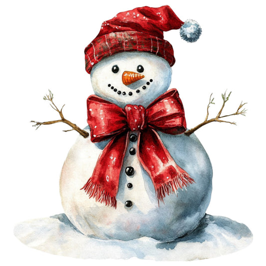 Watercolor Christmas Snowman Fabric Panel 19