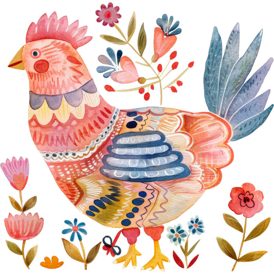 Folk Chicken Fabric Panel 4