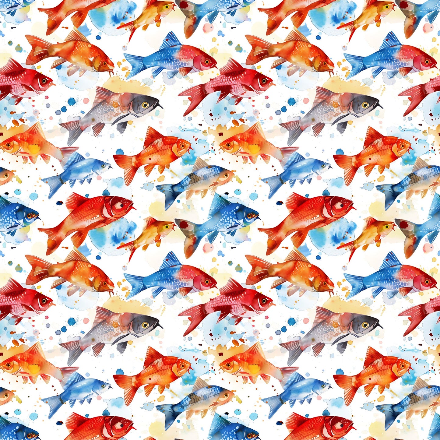 Watercolor Fish Pattern 18 Quilting Cotton Fabric