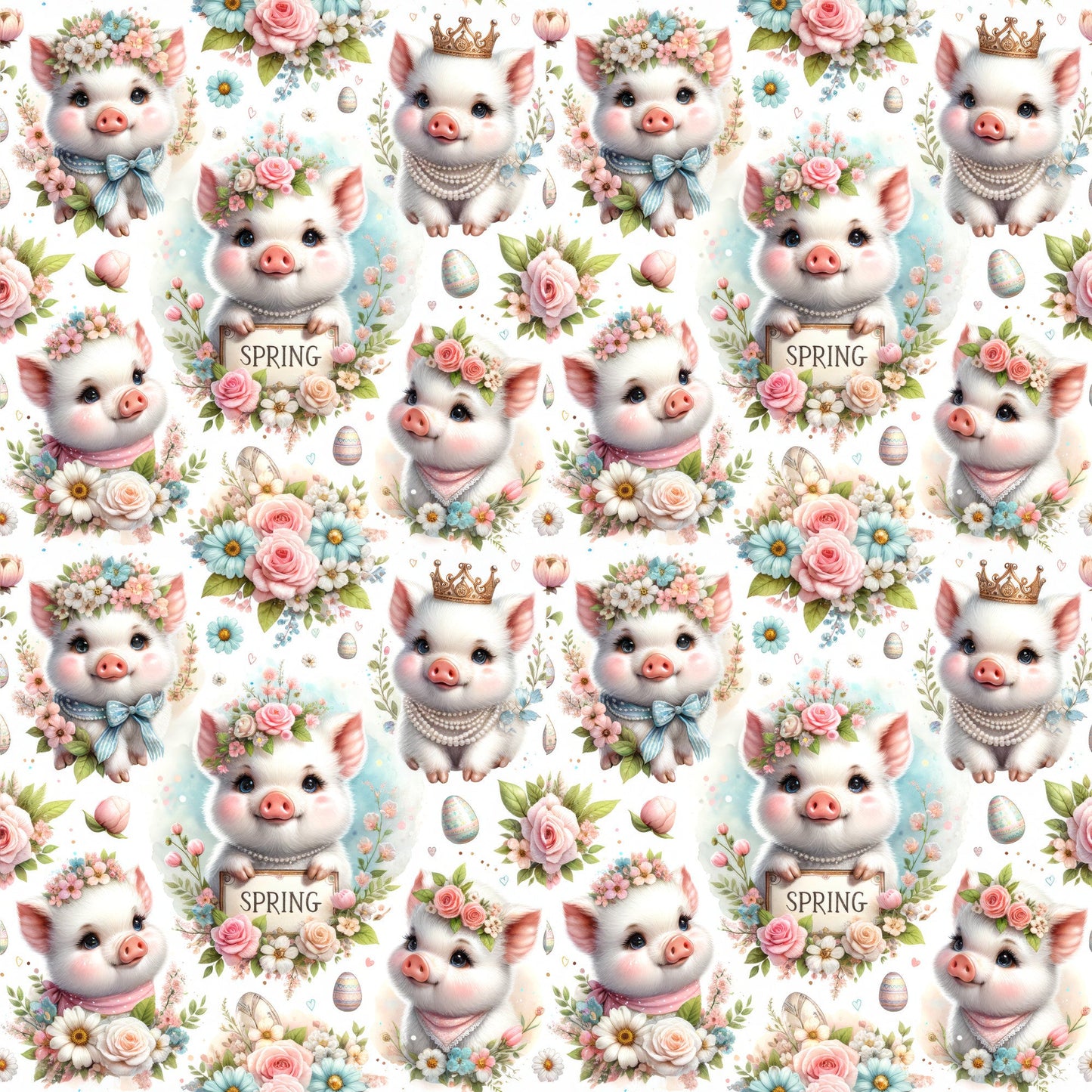Spring Piglet Joy Pattern 1 Quilting Cotton Fabric