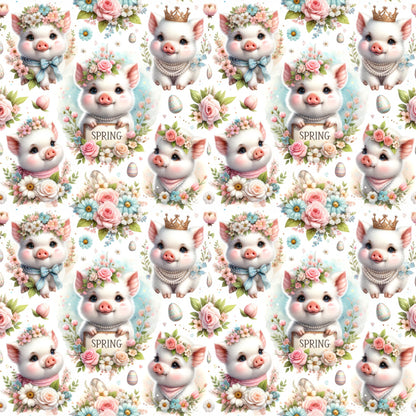 Spring Piglet Joy Pattern 1 Quilting Cotton Fabric
