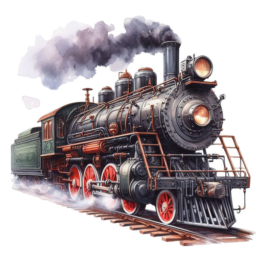 Watercolor Steam Train Fabric Panel 19