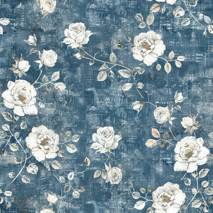 Faded Indigo Roses Pattern 1 Minky Fabric