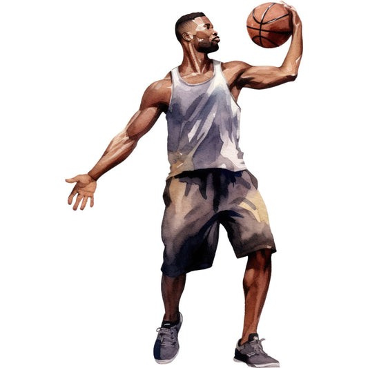 basketball player, sports, athletic, male athlete, gray, black, navy blue, tan, beige, white, realistic, portrait, action pose, jumping, modern, contemporary, sports themed, gym, fitness, athletic wear, tank top, shorts, sneakers, motivational, inspirational, active lifestyle, exercise, training