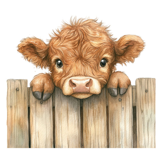 Cute Western Highland Cow Fabric Panel 27