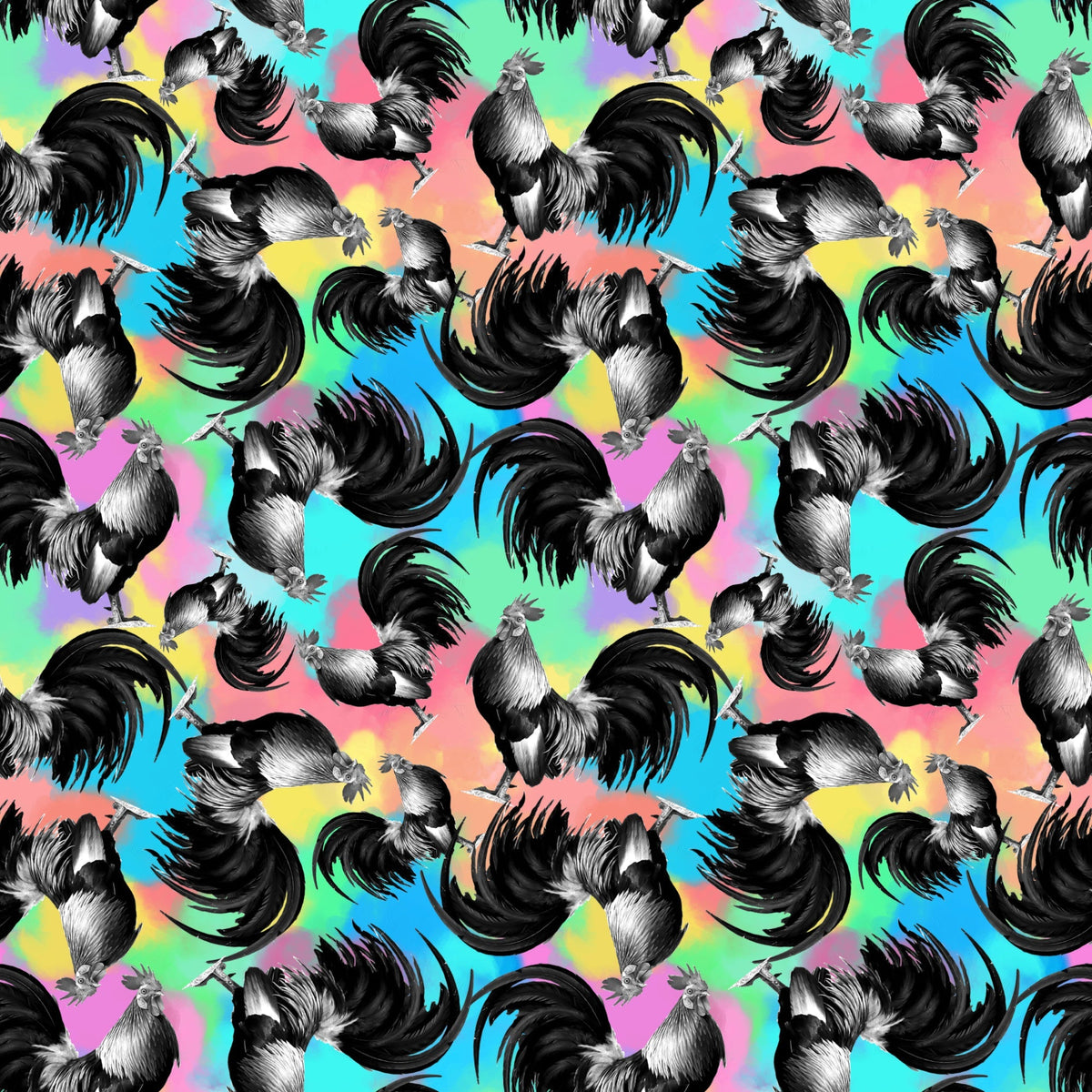 Rainbow Roosters Pattern 1 Minky Fabric