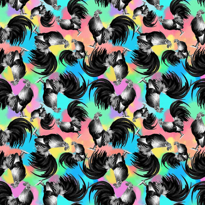 Rainbow Roosters Pattern 1 Minky Fabric