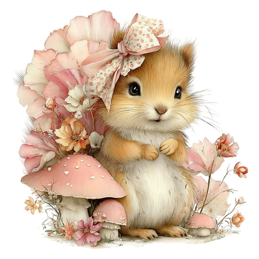 cute bunny, fluffy animals, woodland creatures, pastel pink, cream, soft peach, coral pink, floral, flowers, peonies, daisies, mushrooms, nature, whimsical, sweet, adorable, children's, baby, spring, cottage core, fairy tale, botanical, delicate, soft colors, vintage style, gentle, nursery, storybook, garden theme, pink and cream palette