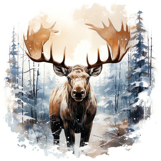 Moose in Winter Fabric Panel 5