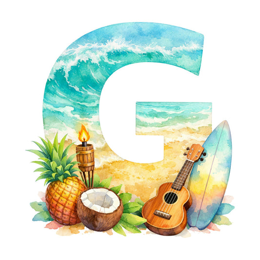 turquoise, ocean blue, sandy beige, tropical yellow, coral orange, cream white, beach waves, coastal, tropical, summer, pineapple, coconut, surfboard, ukulele, tiki torch, nautical, bohemian, whimsical, island vibes, vacation theme, resort wear, sandy beach, ocean waves, tropical fruit, musical instrument, surf culture, beach party, vacation mode, relaxation, paradise theme