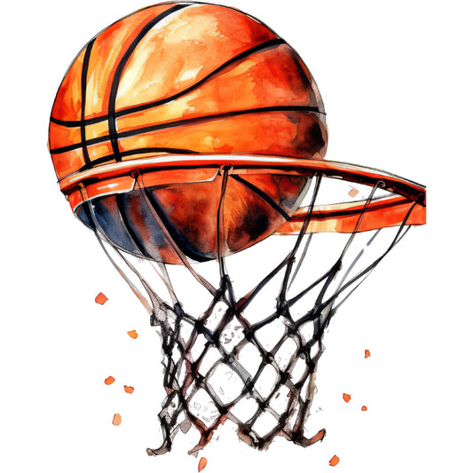 basketball, sports, orange, black, white, red, athletic, watercolor, painted, splatter, abstract, modern, contemporary, boys, men, youth, casual, energetic, dynamic, game day, team spirit, recreation, hobby, wall art, home decor, orange and black, vintage sports, illustration style