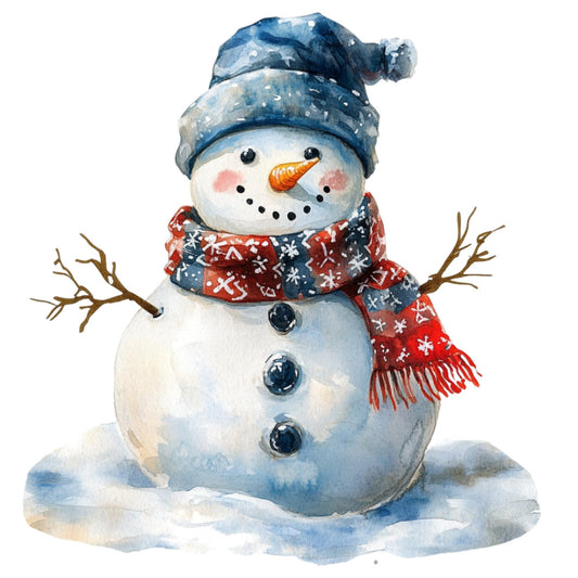 Watercolor Christmas Snowman Fabric Panel 11