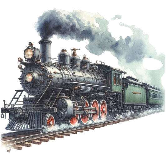 Watercolor Steam Train Fabric Panel 15