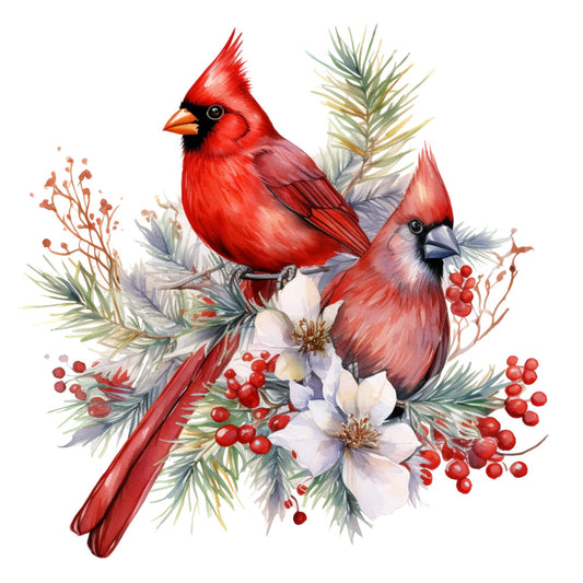 Cardinals on Flowers Fabric Panel 4