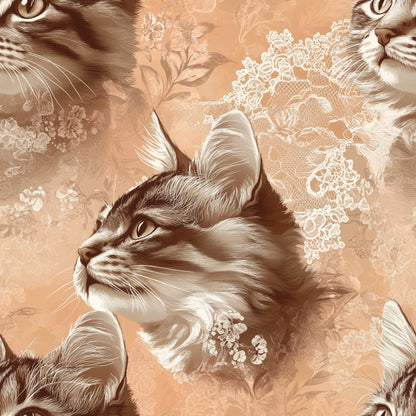 Sepia Kitten Toile Pattern 3 Minky Fabric