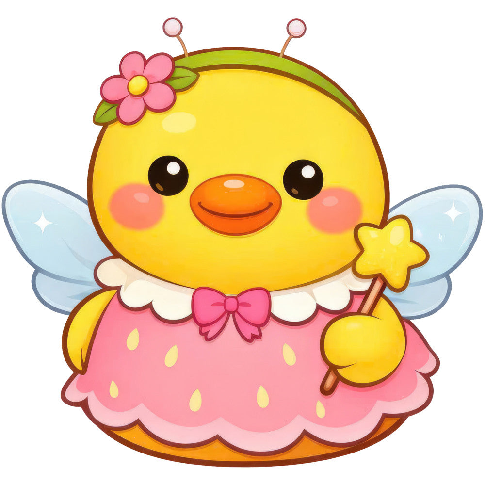 yellow, pink, coral pink, light blue, orange, whimsical, cute, kawaii, bee, fairy, wings, flower, pink flower, bow, stars, spring, summer, baby, children's, nursery, magical, fantasy, nature, insects, garden, cheerful, playful, girly