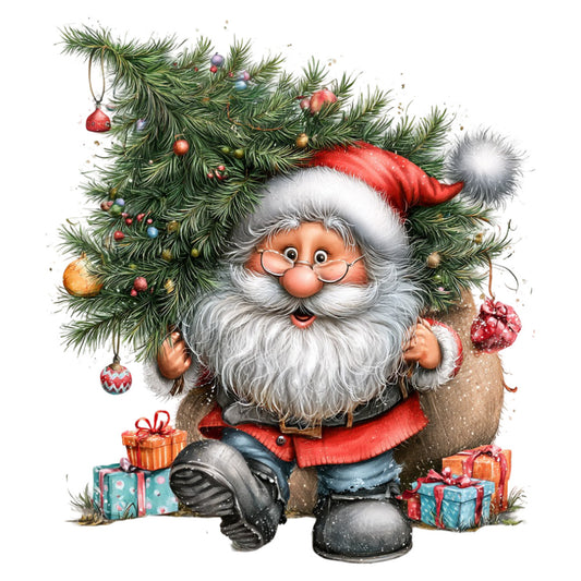 santa claus, christmas, holiday, festive, jolly, whimsical, traditional, evergreen, pine branches, ornaments, baubles, gifts, presents, red, white, forest green, cream, gold accents, beige, vintage style, nostalgic, cheerful, decorative, seasonal, winter, christmas morning, santa portrait, character design, cottage core, retro christmas