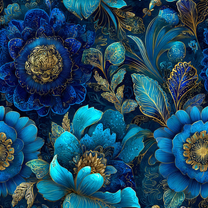 Blue Ornamental Floral Pattern 2 Quilting Cotton Fabric