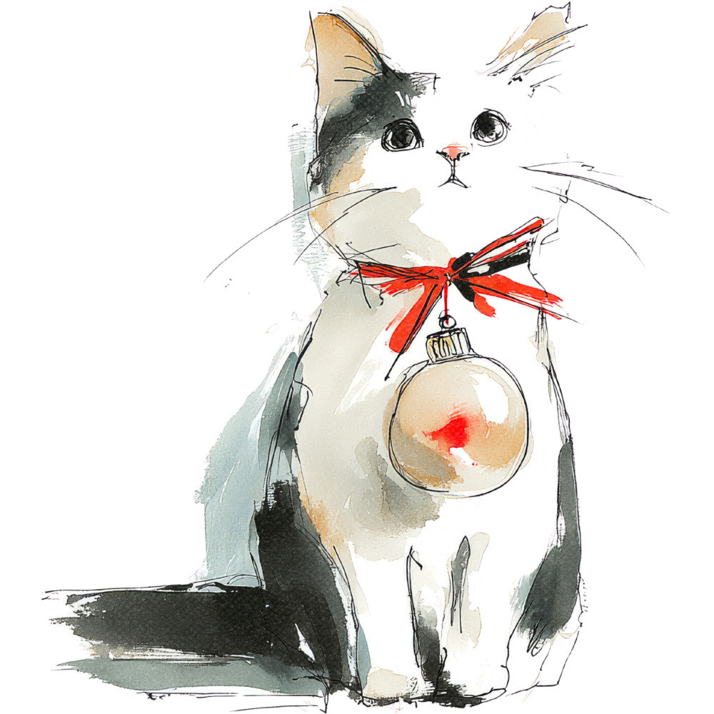 Handdrawn Christmas Cats Fabric Panel 60