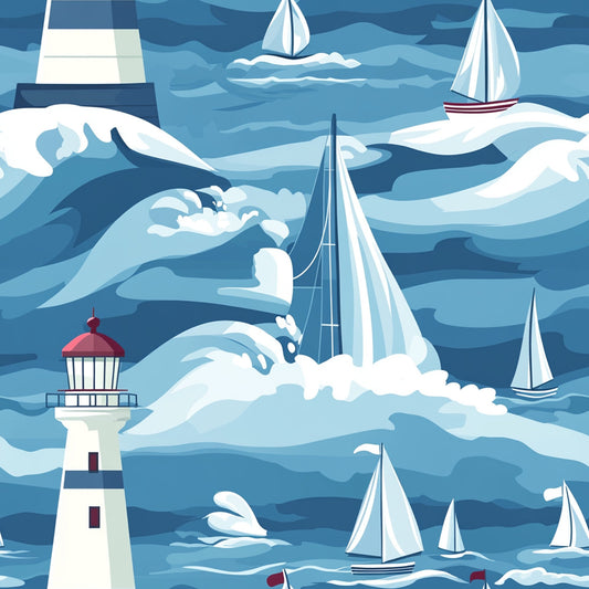 Lighthouse and Sailboats Pattern 12 Quilting Cotton Fabric
