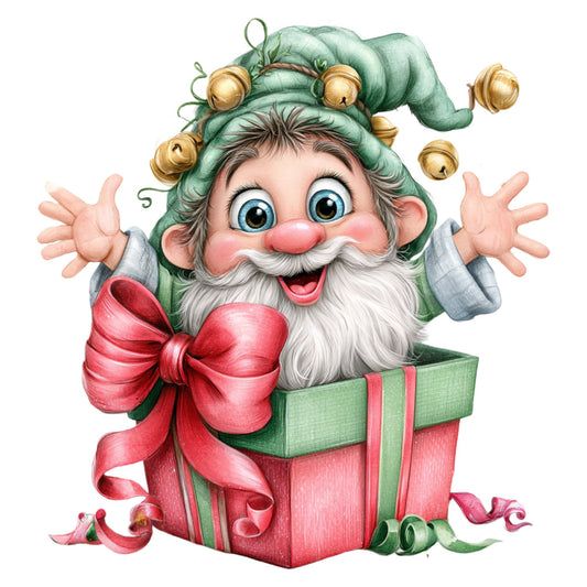 christmas, holiday, santa, whimsical, festive, gold bells, red bow, green hat, white beard, jolly, vintage christmas, retro holiday, children's, playful, cheerful, bright colors, forest green, candy red, coral pink, warm white, gift box, seasonal, winter holiday, nostalgic, traditional, joy, celebration, decorative panel