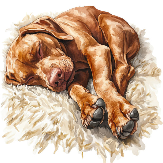 brown dog, golden retriever, sleeping dog, tan brown, cream, beige, rust, animal portrait, dog breeds, pet lover, realistic illustration, dog face, animal theme, nature inspired, farmhouse style, rustic, traditional, dog paw pads, cozy, companion animals, man's best friend, dog lovers, sleeping pose, detailed artwork, adorable animals, cute pets, relaxing, comfort theme
