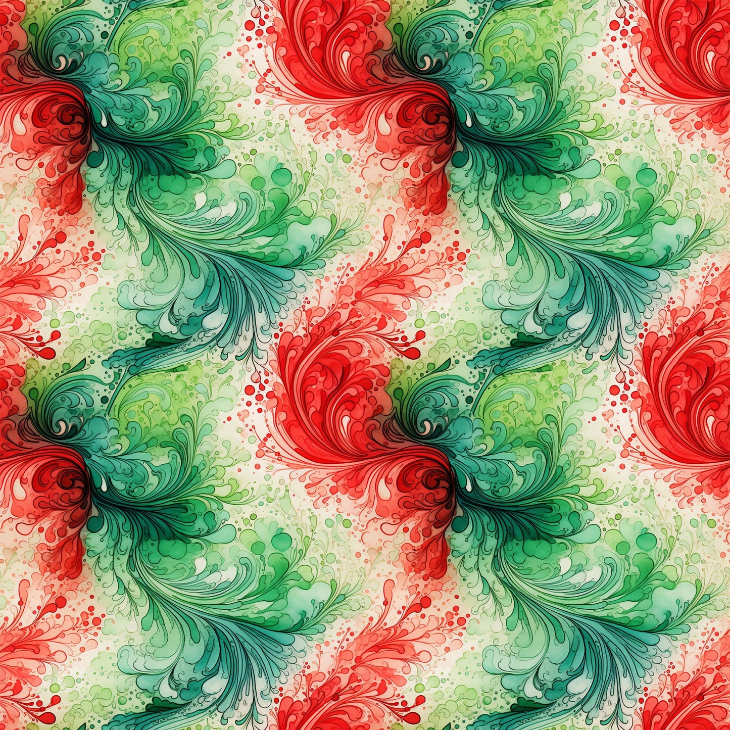 Watercolor Christmas Swirls Pattern 9 Quilting Cotton Fabric