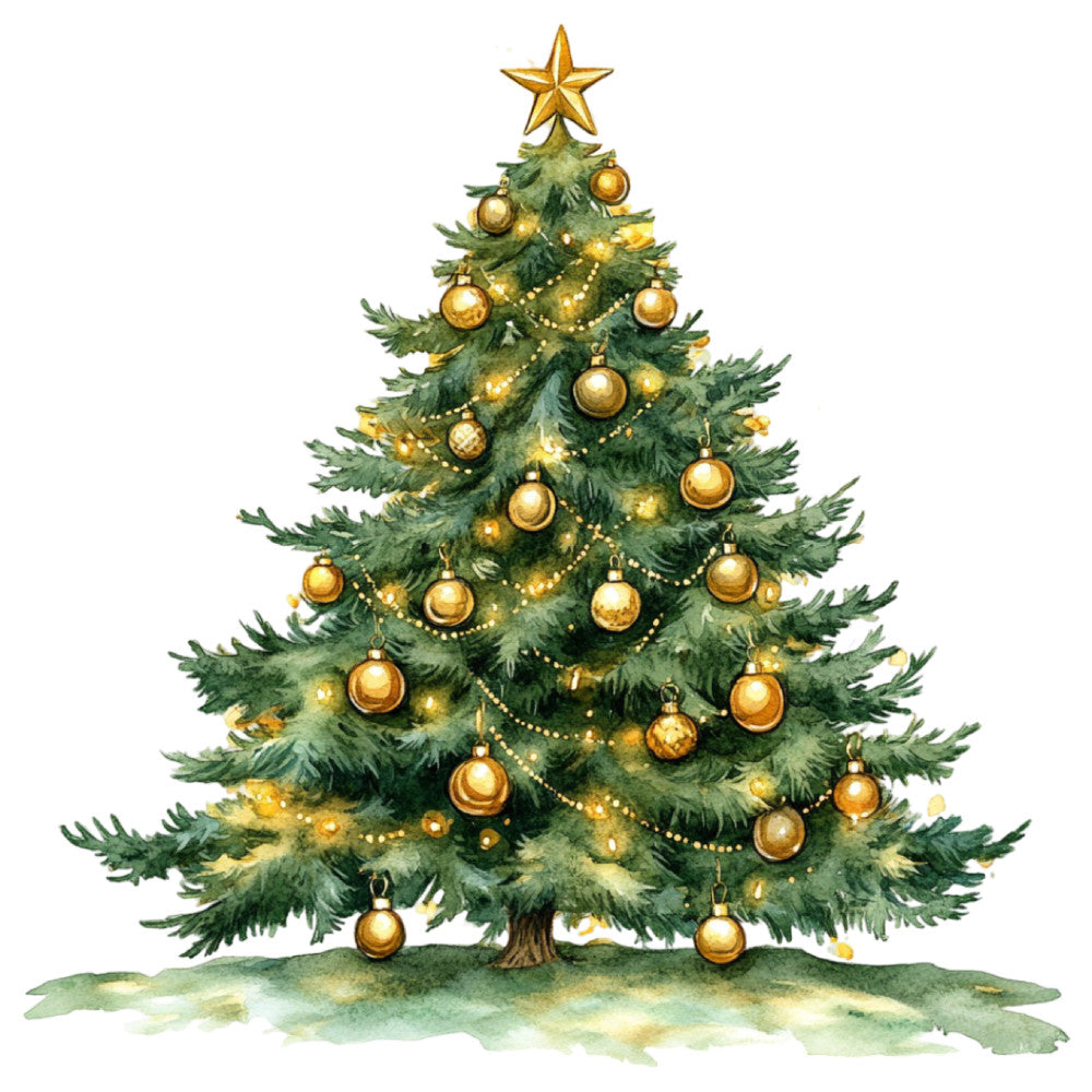 Watercolor Christmas Scene Fabric Panel 13